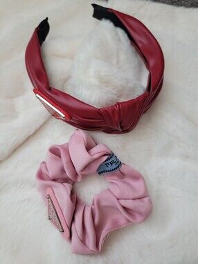 2pcs Pink Scrunchie & Deep Rose Knotted Headband Set